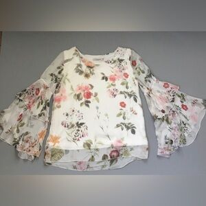 Viola Borghi Silk Floral Chiffon Bell Sleeve Top Fairy Fairycore Read